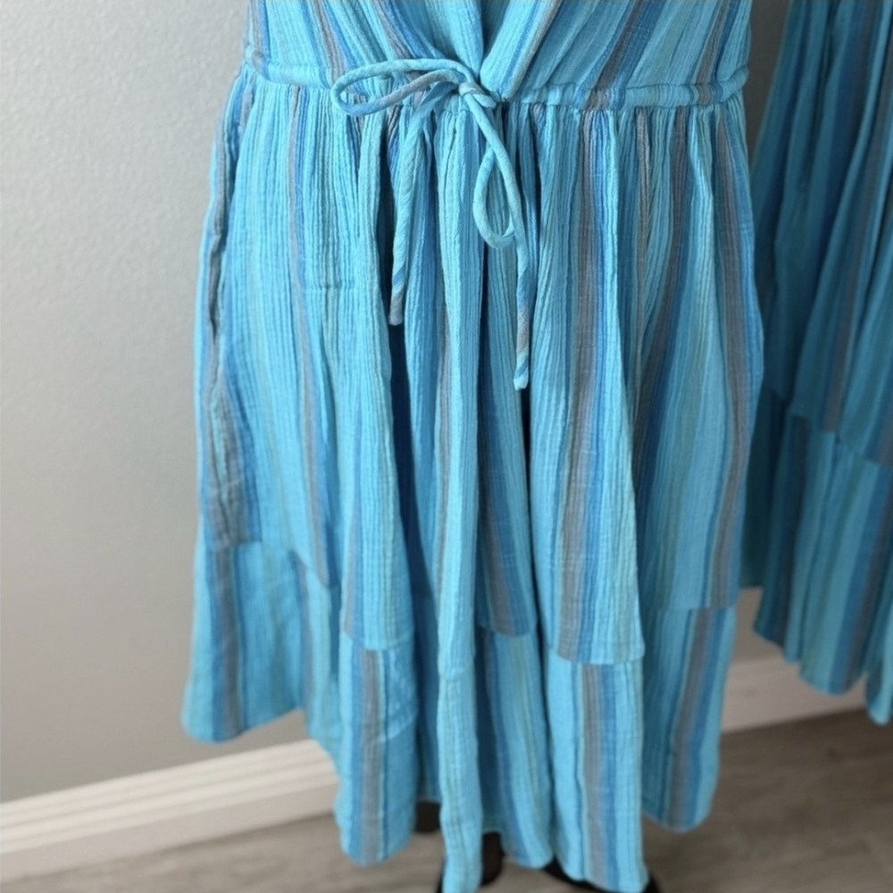 NWT Sundance Turquoise Blue Sleeveless Dress With Tie - 100% Cotton - Picture 7 of 11